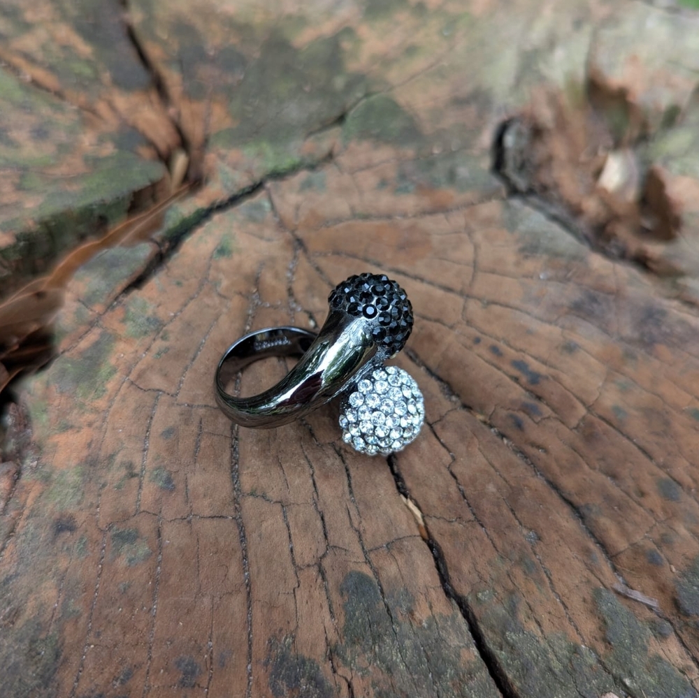 Joan Boyce Gunmetal Tone Ring with Black Crystals